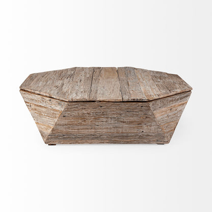 Natural Octagon Distressed Lift Top Coffee Table