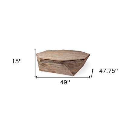 Natural Octagon Distressed Lift Top Coffee Table
