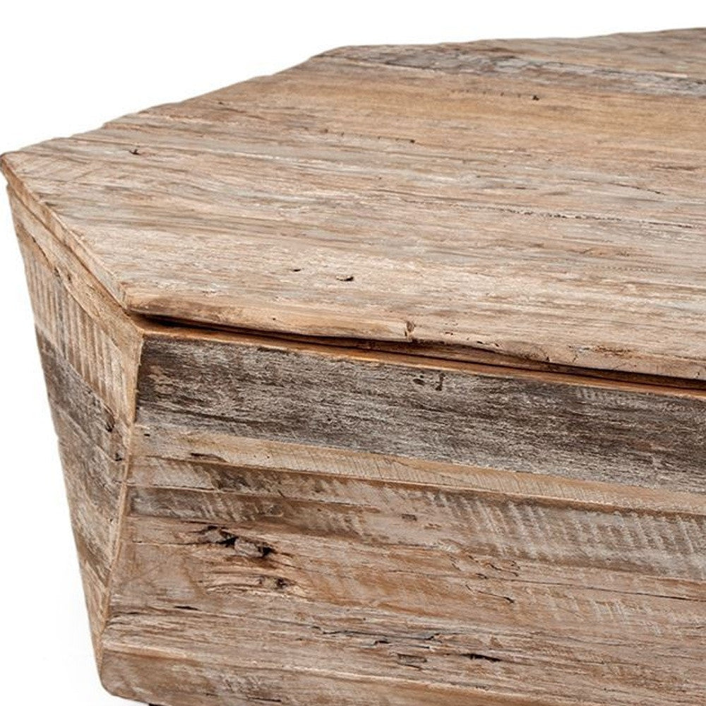 Natural Octagon Distressed Lift Top Coffee Table
