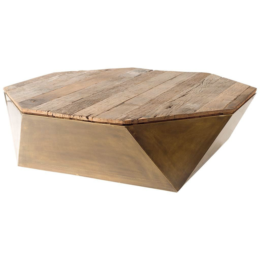 Natural Solid Wood Octagon Distressed Lift Top Coffee Table