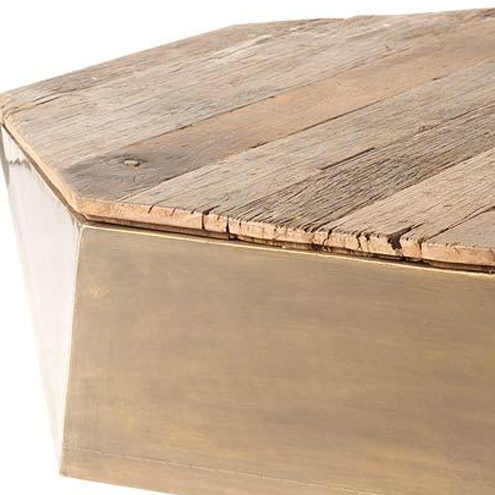 Natural Solid Wood Octagon Distressed Lift Top Abstract Coffee Table image 6