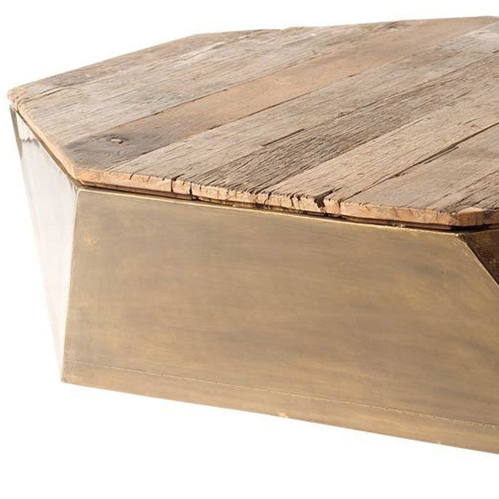 Natural Solid Wood Octagon Distressed Lift Top Coffee Table