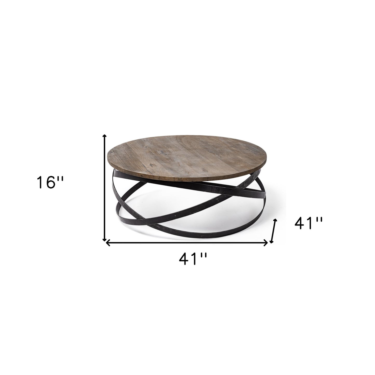 Brown & Black Solid Wood & Metal Round Coffee Table