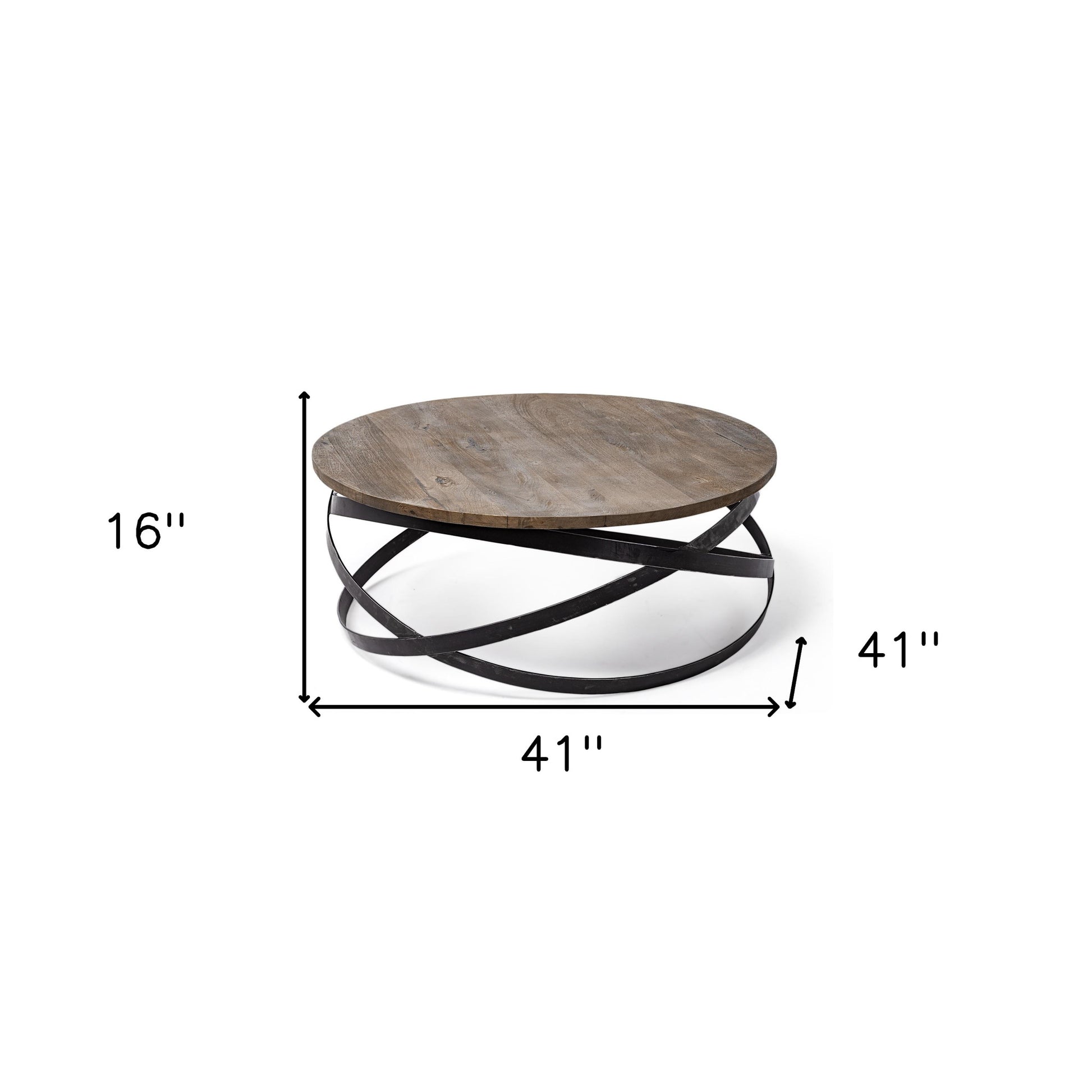 Brown & Black Solid Wood & Metal Round Coffee Table image 7