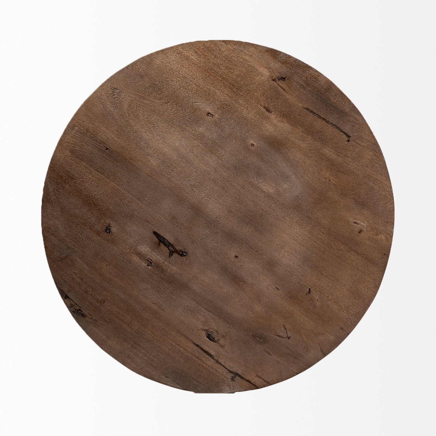Brown & Black Solid Wood & Metal Round Coffee Table
