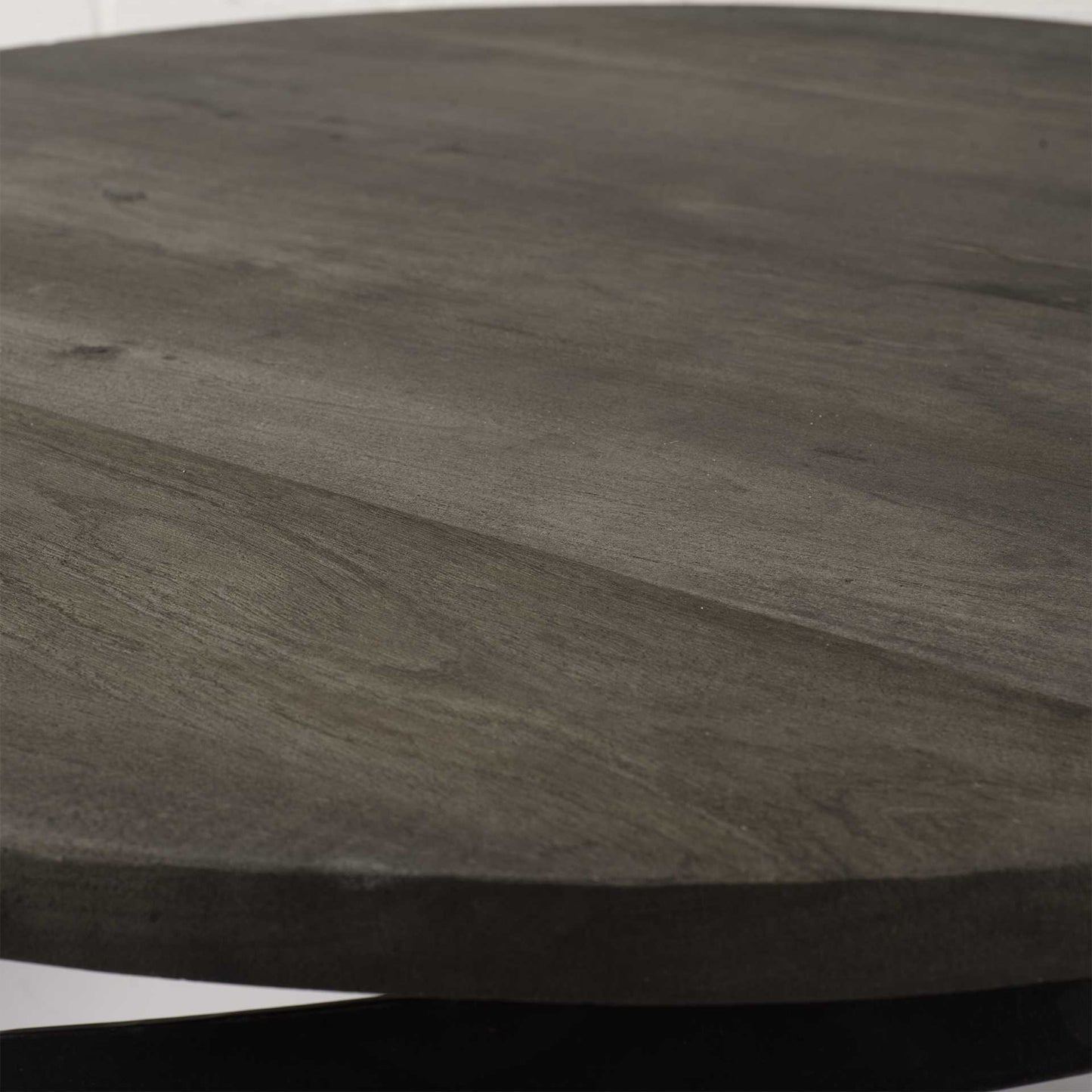 Brown & Black Solid Wood & Metal Round Coffee Table