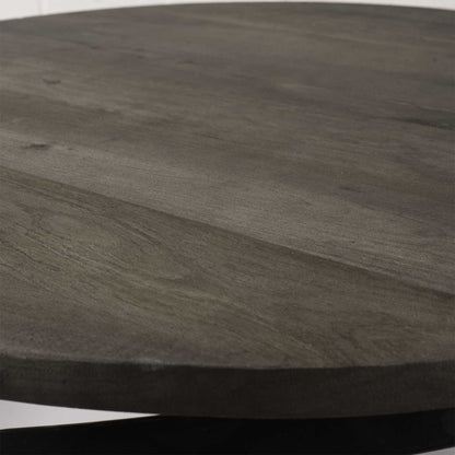 Brown & Black Solid Wood & Metal Round Coffee Table
