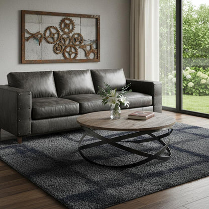 Brown & Black Solid Wood & Metal Round Coffee Table image 1