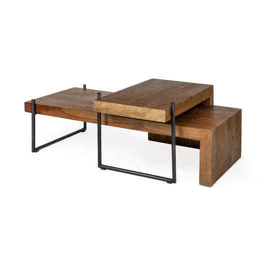 Brown & Black Solid Wood & Metal Nesting Tables