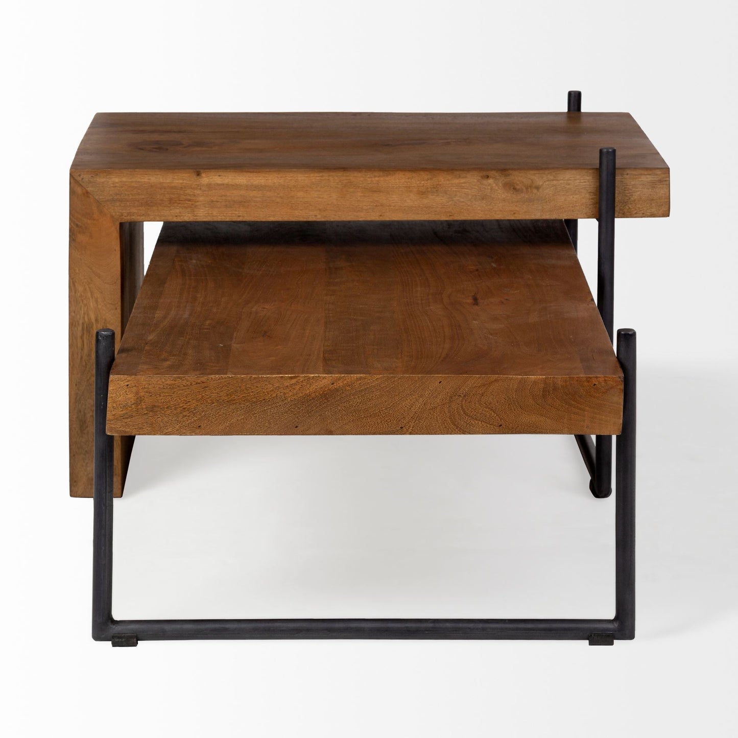 Brown & Black Solid Wood & Metal Nesting Tables
