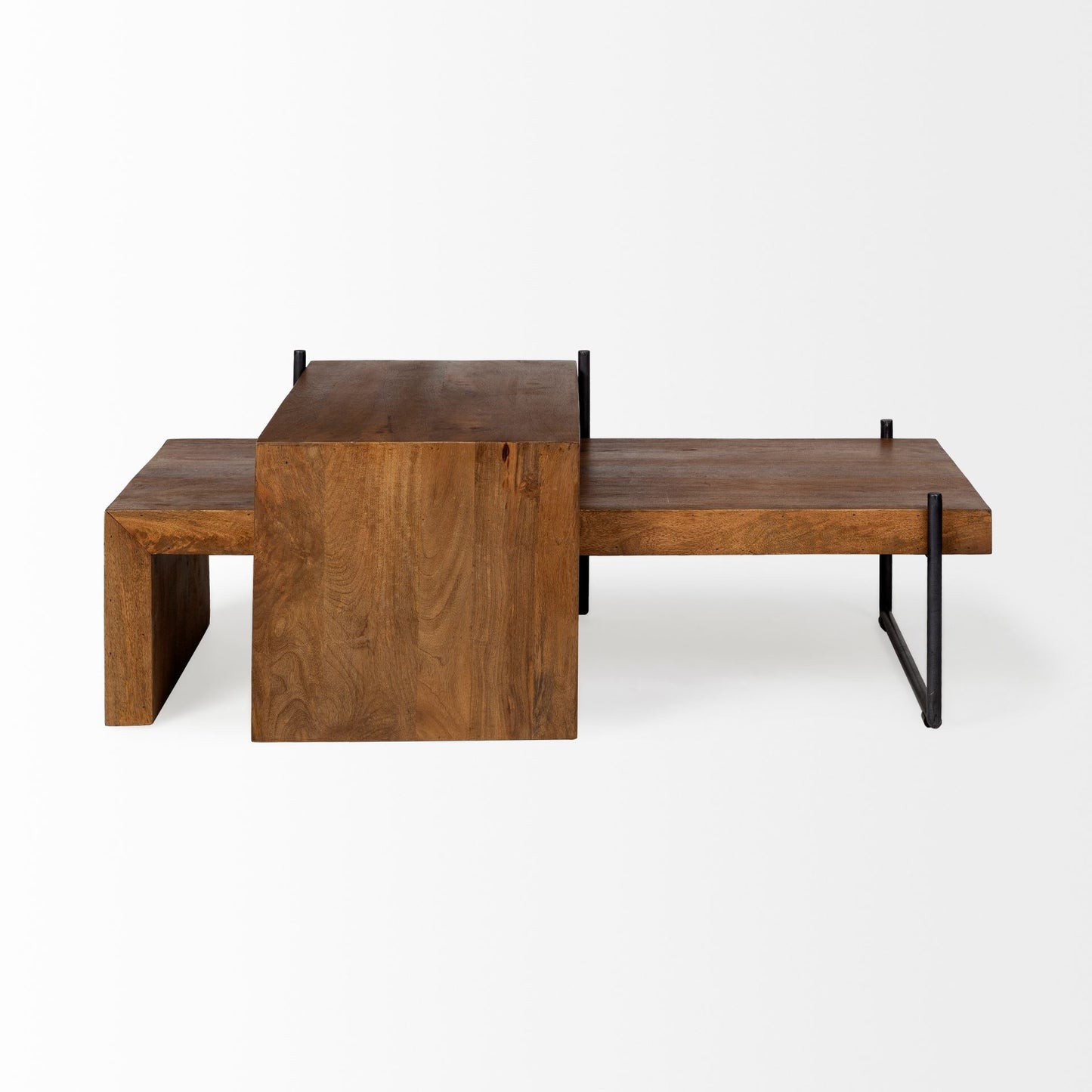 Brown & Black Solid Wood & Metal Nesting Tables
