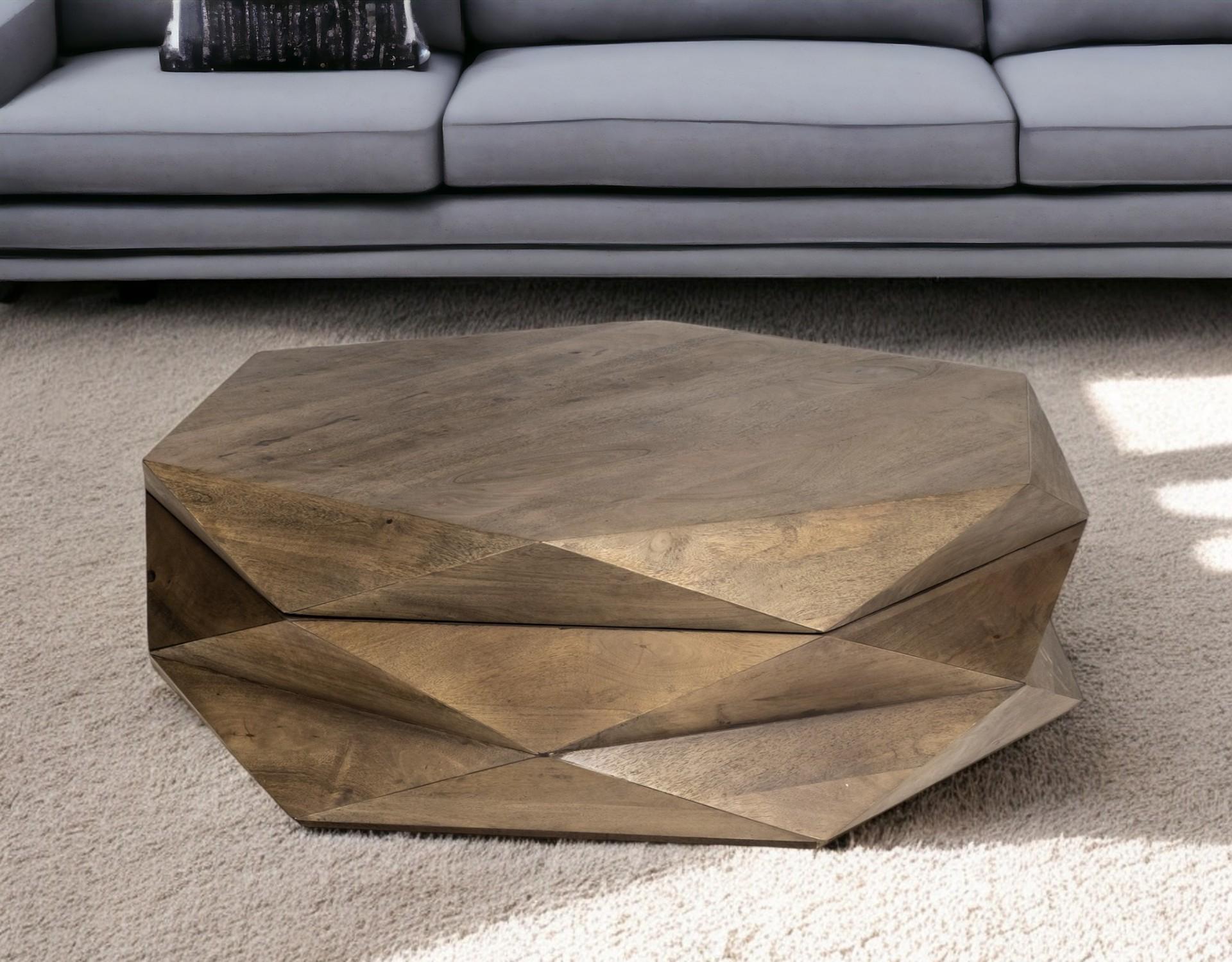 Brown Wood Hexagon Coffee Table image 1