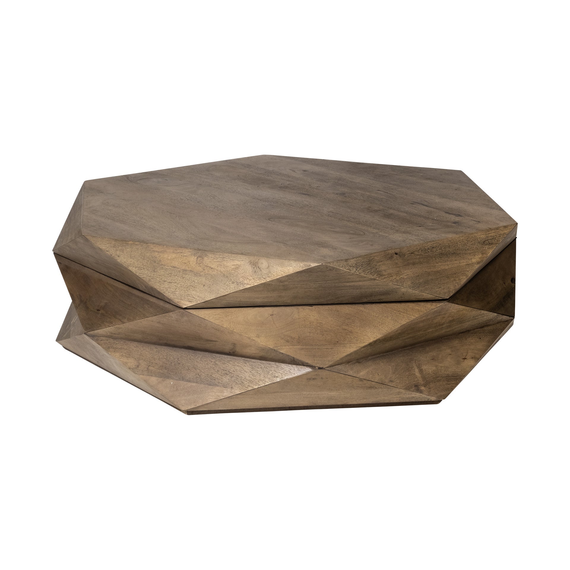 Brown Wood Hexagon Coffee Table image 2