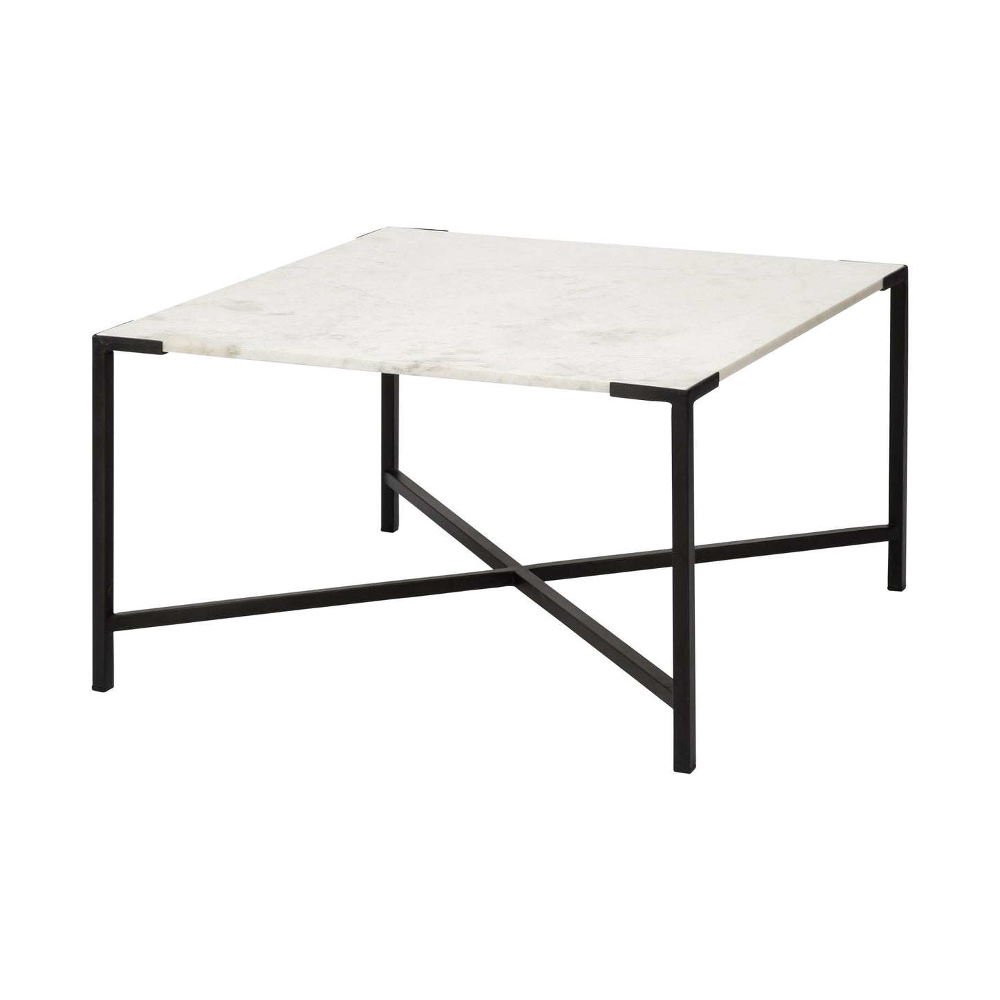 Black & White Genuine Marble & Metal Square Cross Legs Coffee Table image 2