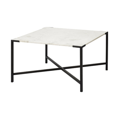 Black & White Genuine Marble & Metal Square Cross Legs Coffee Table image 2