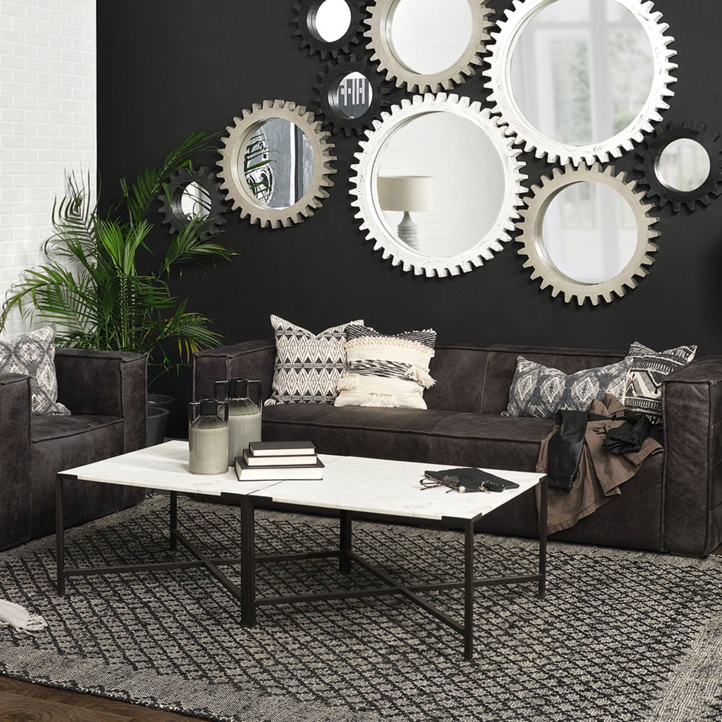 Brown & Black Wood & Metal Square Coffee Table
