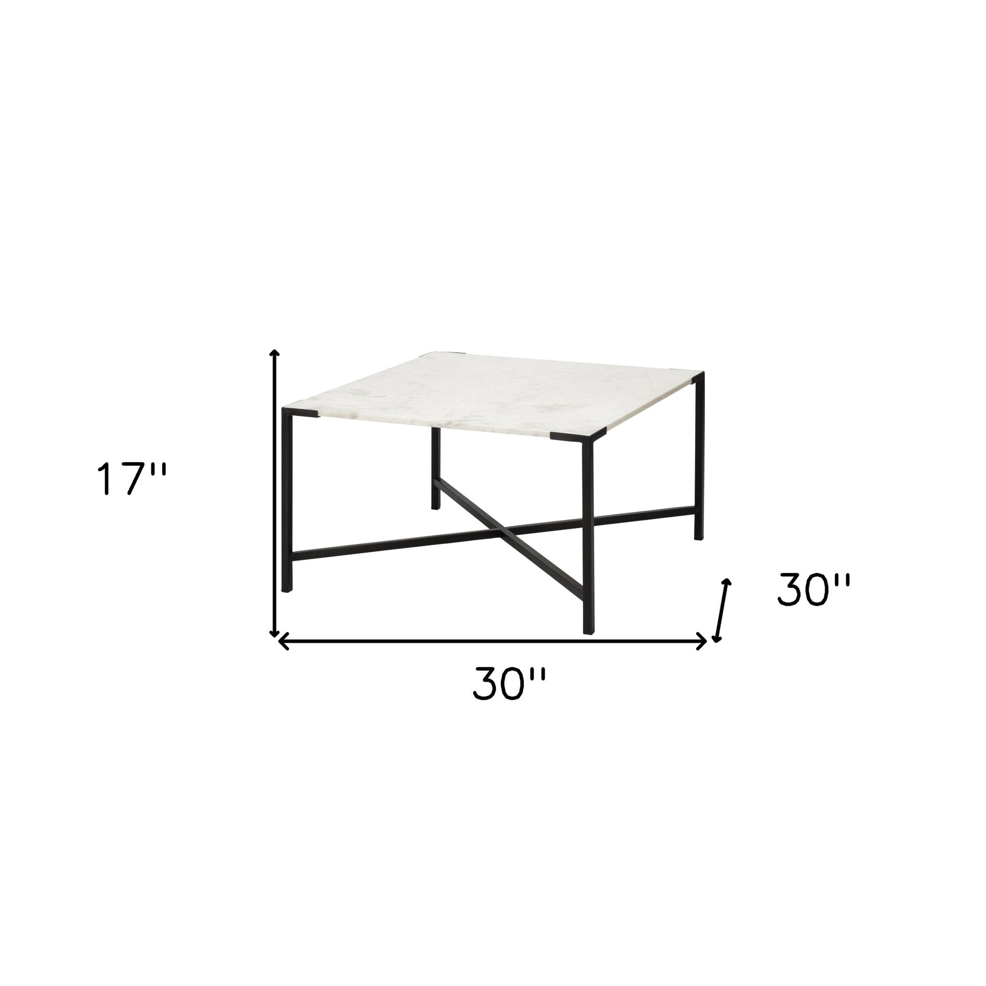 Black & White Genuine Marble & Metal Square Cross Legs Coffee Table image 4