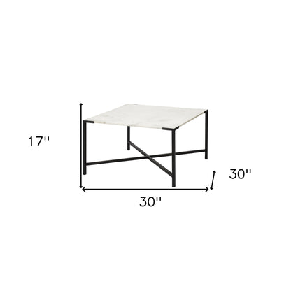Black & White Genuine Marble & Metal Square Cross Legs Coffee Table image 4