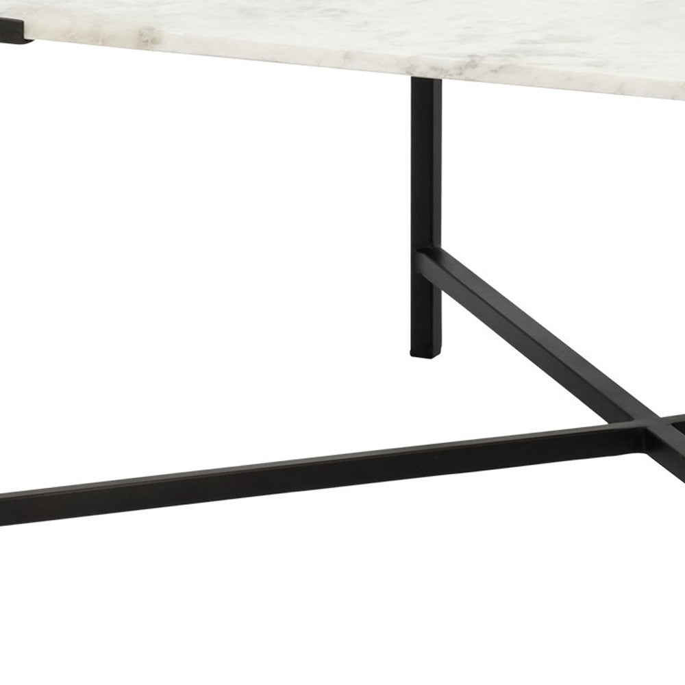 Black & White Genuine Marble & Metal Square Cross Legs Coffee Table image 3