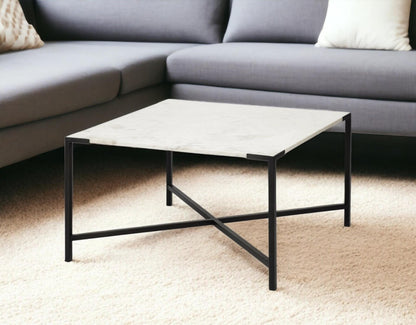 Black & White Genuine Marble & Metal Square Cross Legs Coffee Table image 1