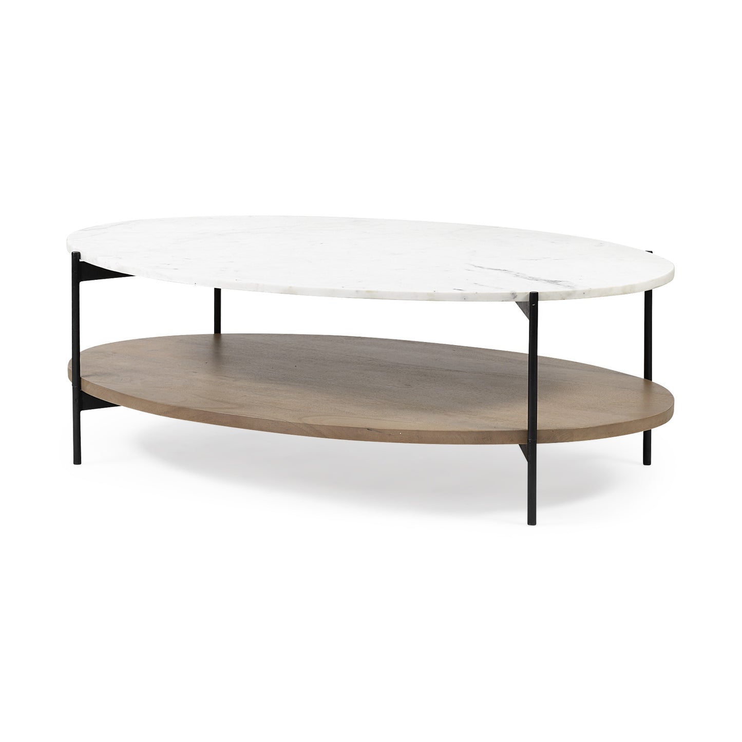 Brown & Black Genuine Marble & Metal Oval Coffee Table w/ Shelf image 2