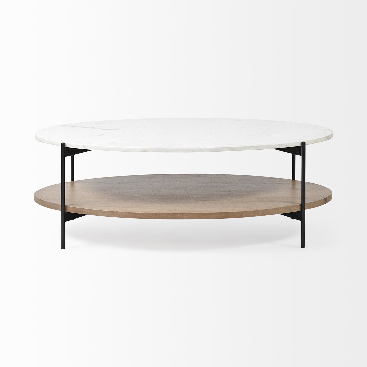Brown & Black Genuine Marble & Metal Oval Coffee Table w/ Shelf image 3