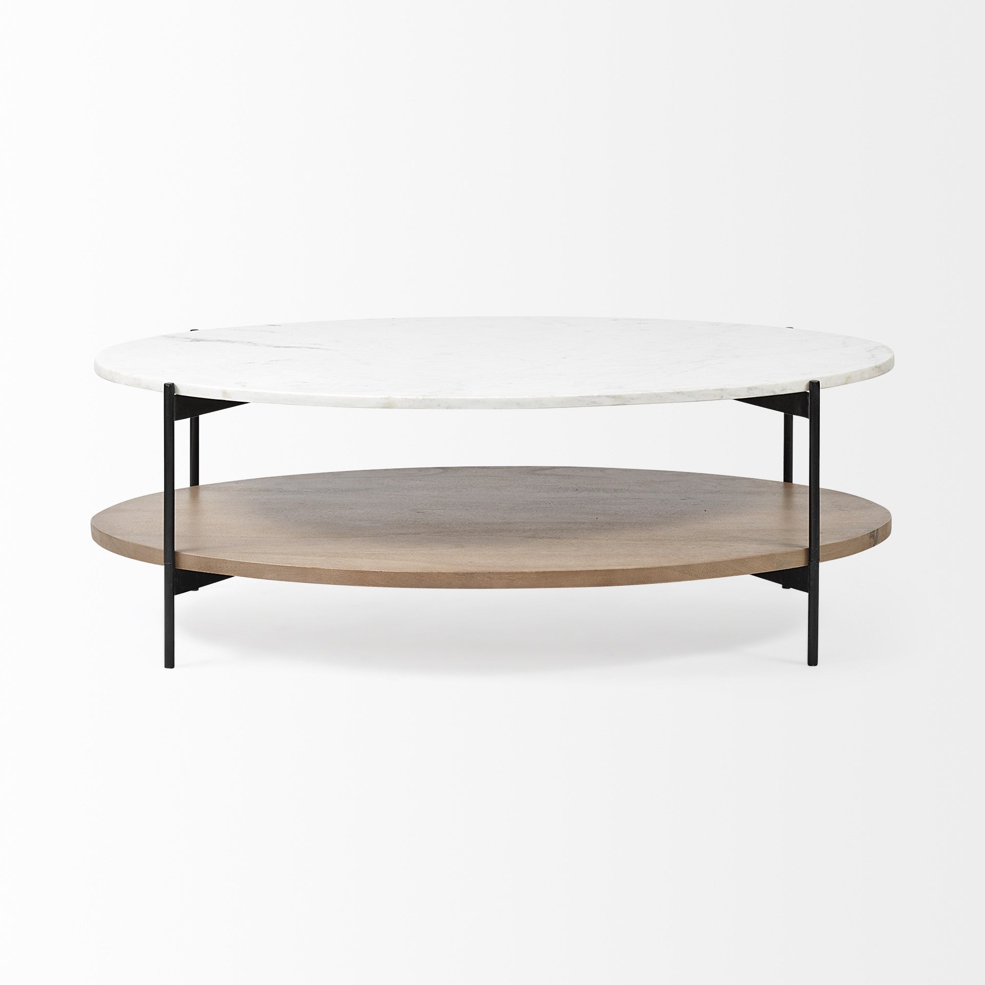 Brown & Black Genuine Marble & Metal Oval Coffee Table w/ Shelf image 3