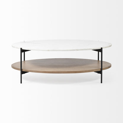 Brown & Black Genuine Marble & Metal Oval Coffee Table w/ Shelf image 3