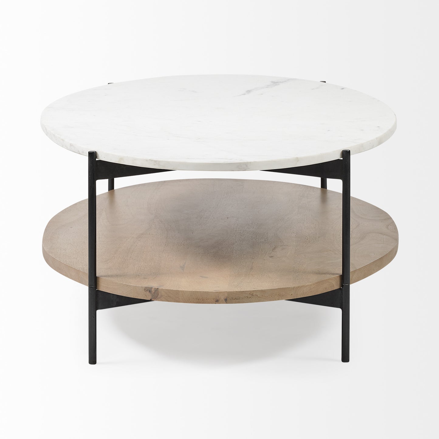 Oval White Marble Top & Black Metal Base Coffee Table