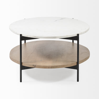 Oval White Marble Top & Black Metal Base Coffee Table