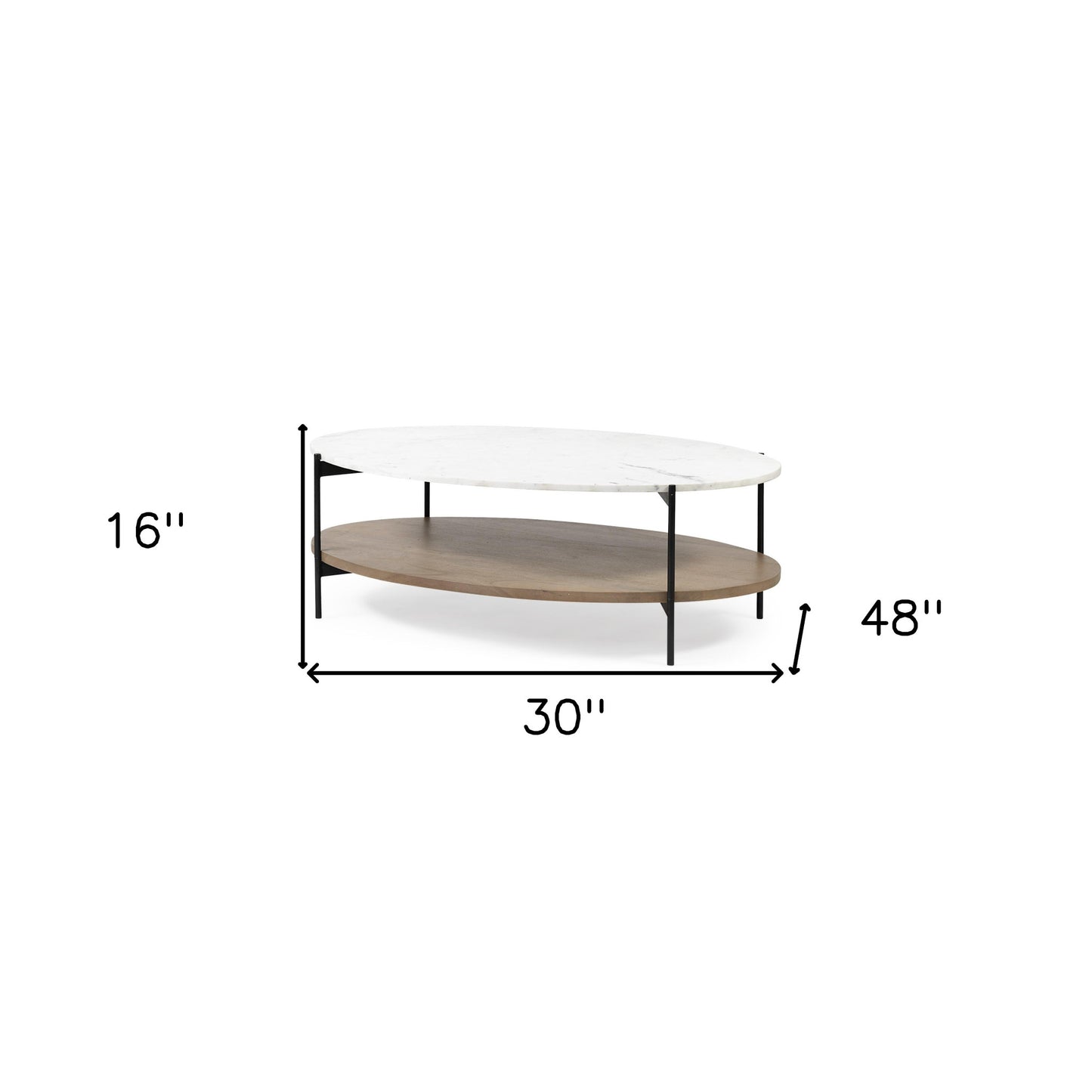 Oval White Marble Top & Black Metal Base Coffee Table