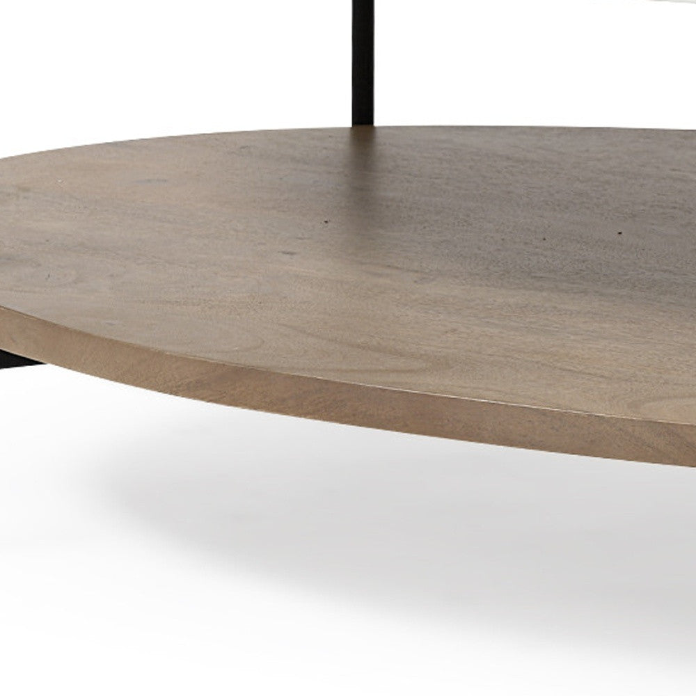 Brown & Black Genuine Marble & Metal Oval Coffee Table w/ Shelf image 5
