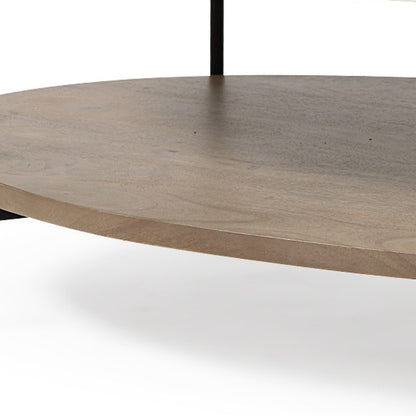 Brown & Black Genuine Marble & Metal Oval Coffee Table w/ Shelf image 5