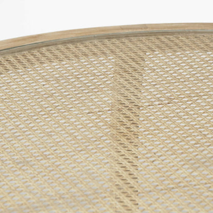Round Woven Cane Glass Top & Solid Wood Coffee Tables