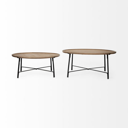 Set of 2 Brown & Black Solid Wood & Iron Round Nested Coffee Tables image 4