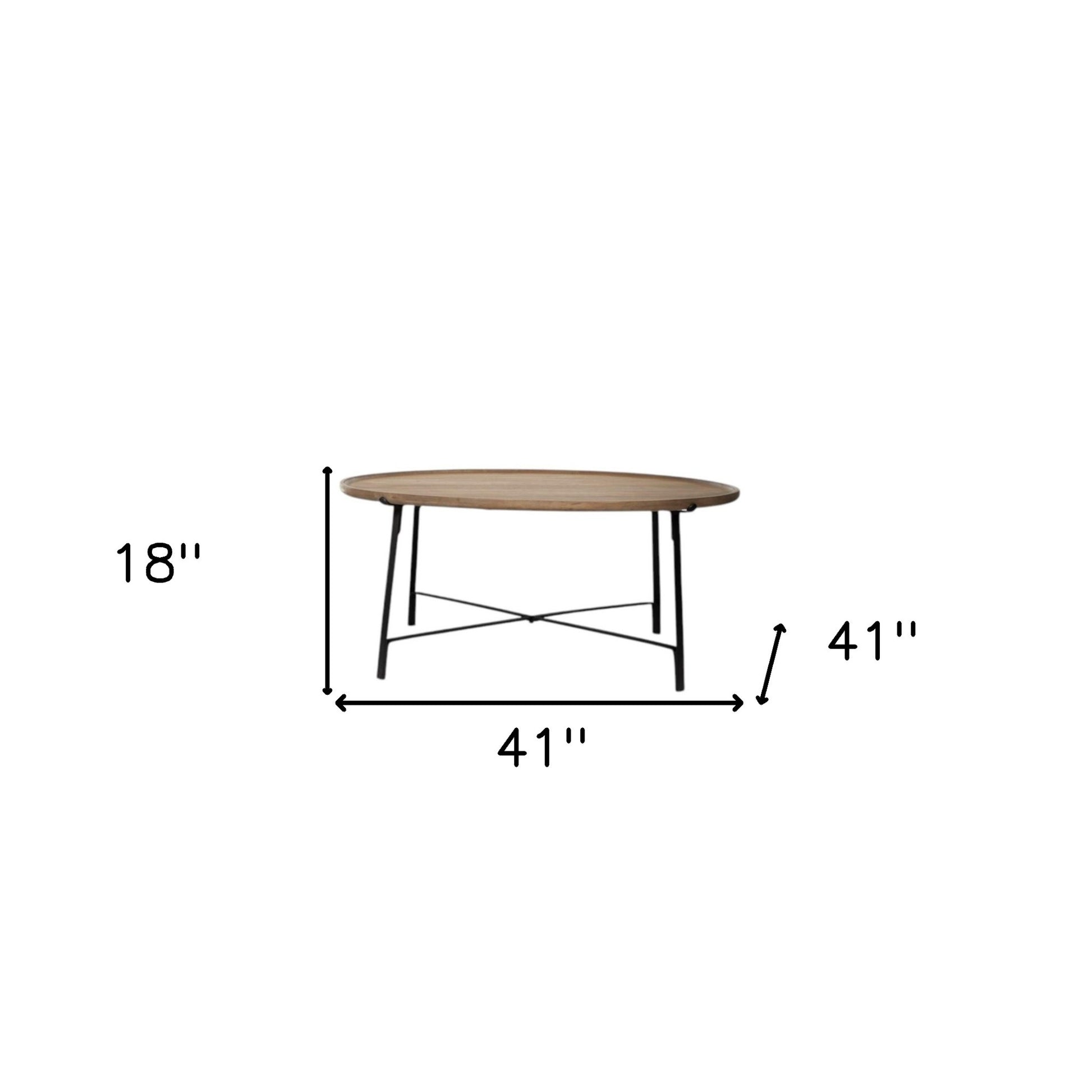 Set of 2 Brown & Black Solid Wood & Iron Round Nested Coffee Tables image 8