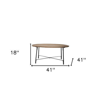 Set of 2 Brown & Black Solid Wood & Iron Round Nested Coffee Tables image 8