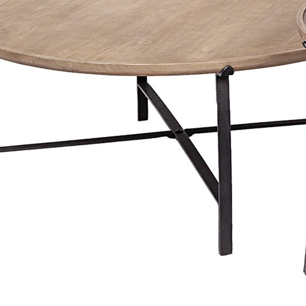 Set of 2 Brown & Black Solid Wood & Iron Round Nested Coffee Tables image 6