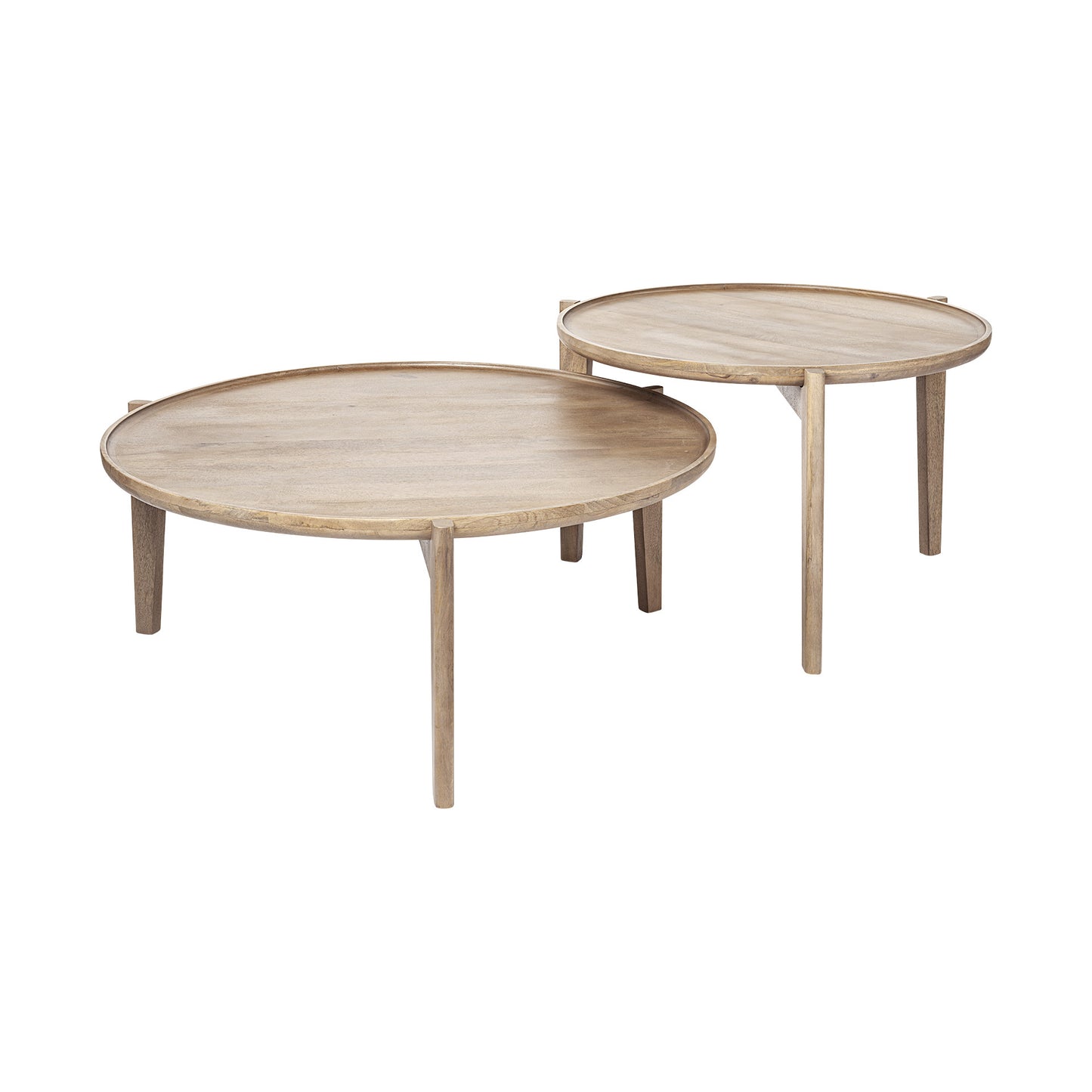 Set of 2 Brown Solid Wood Round Nested Coffee Tables image 2