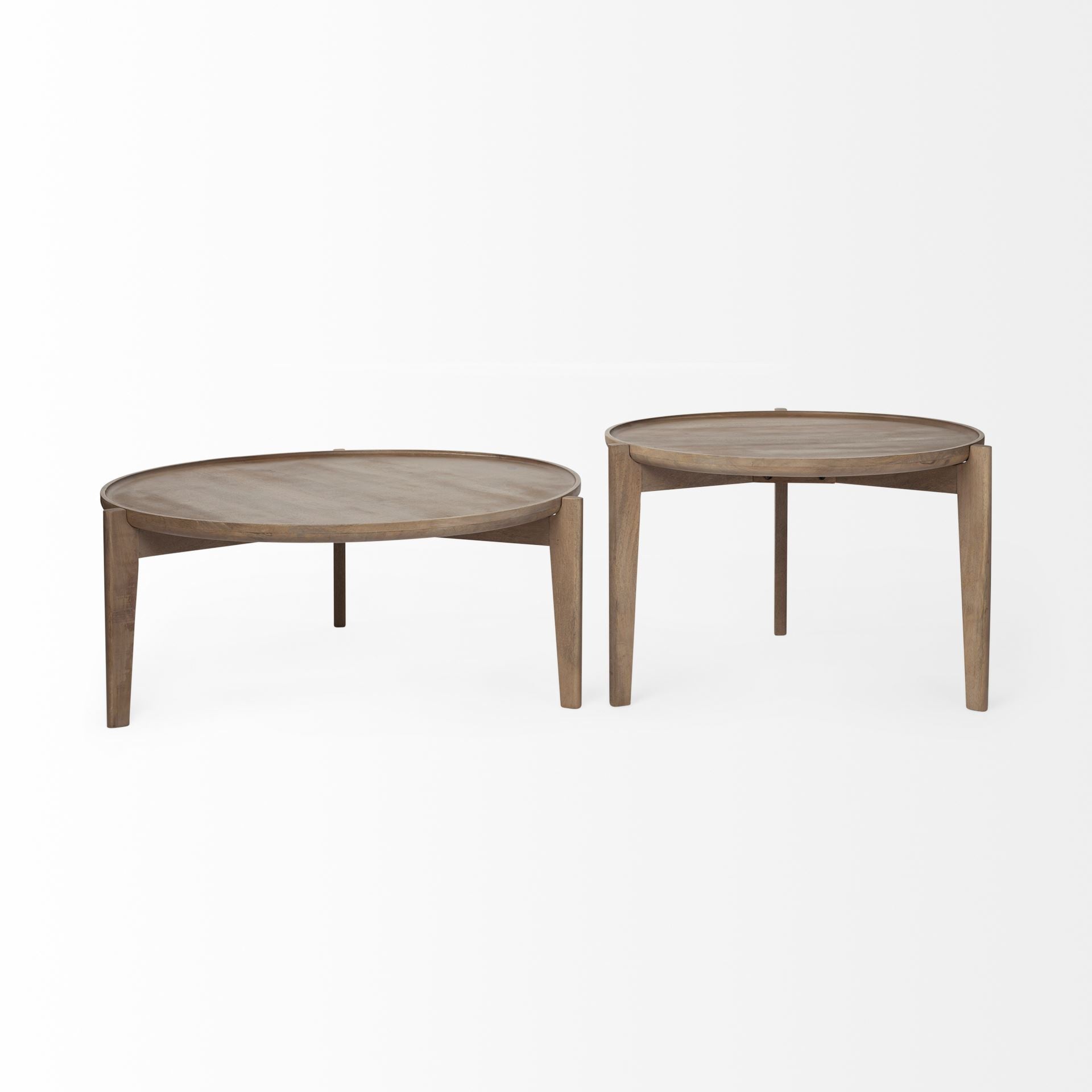 Set of 2 Brown Solid Wood Round Nested Coffee Tables image 3