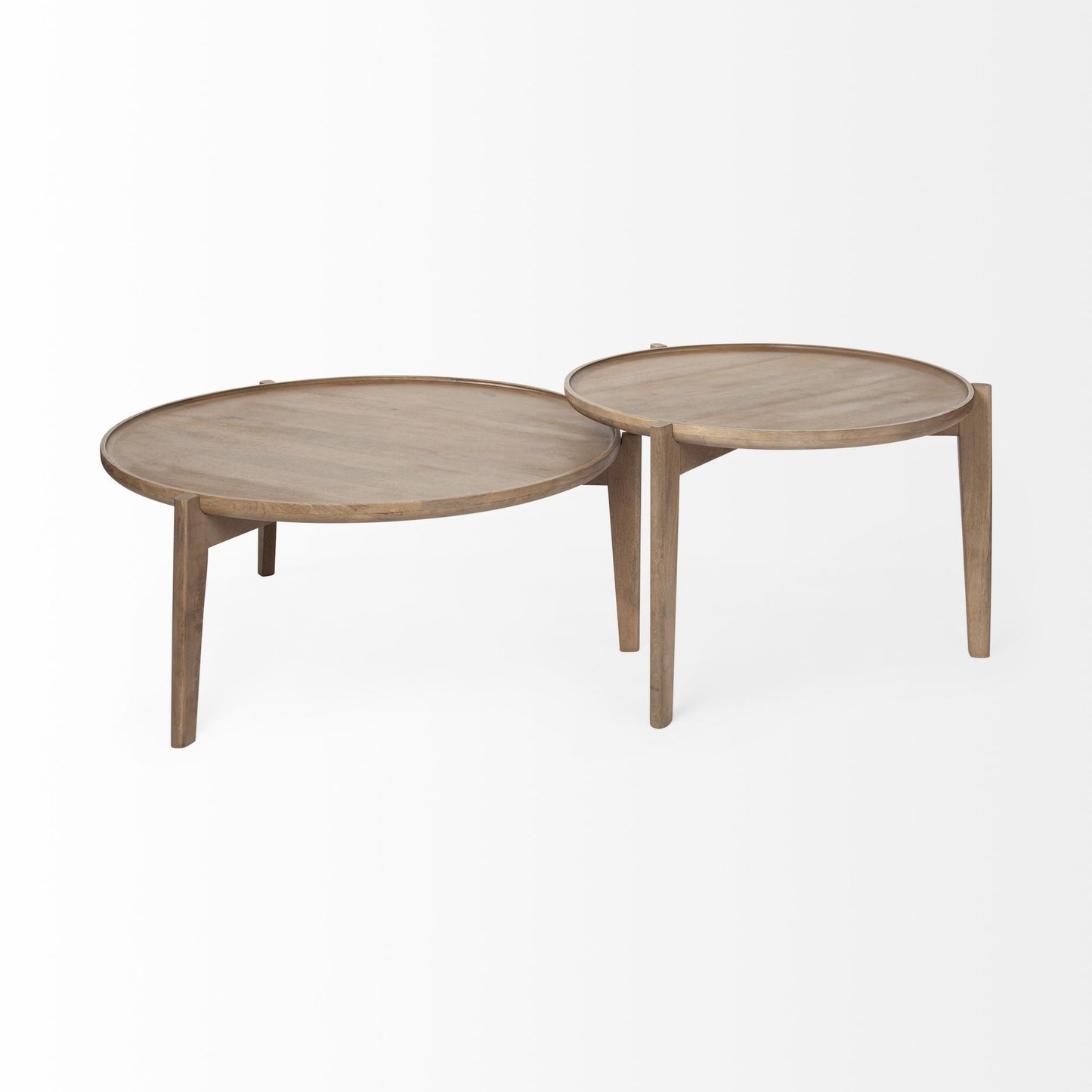Set of 2 Brown Solid Wood Round Nested Coffee Tables image 5