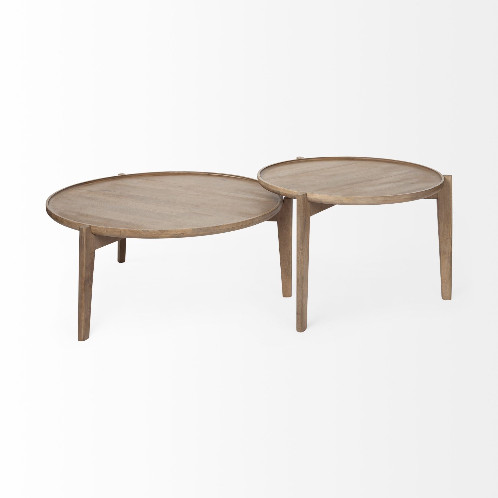 Set of 2 Brown Solid Wood Round Nested Coffee Tables image 5