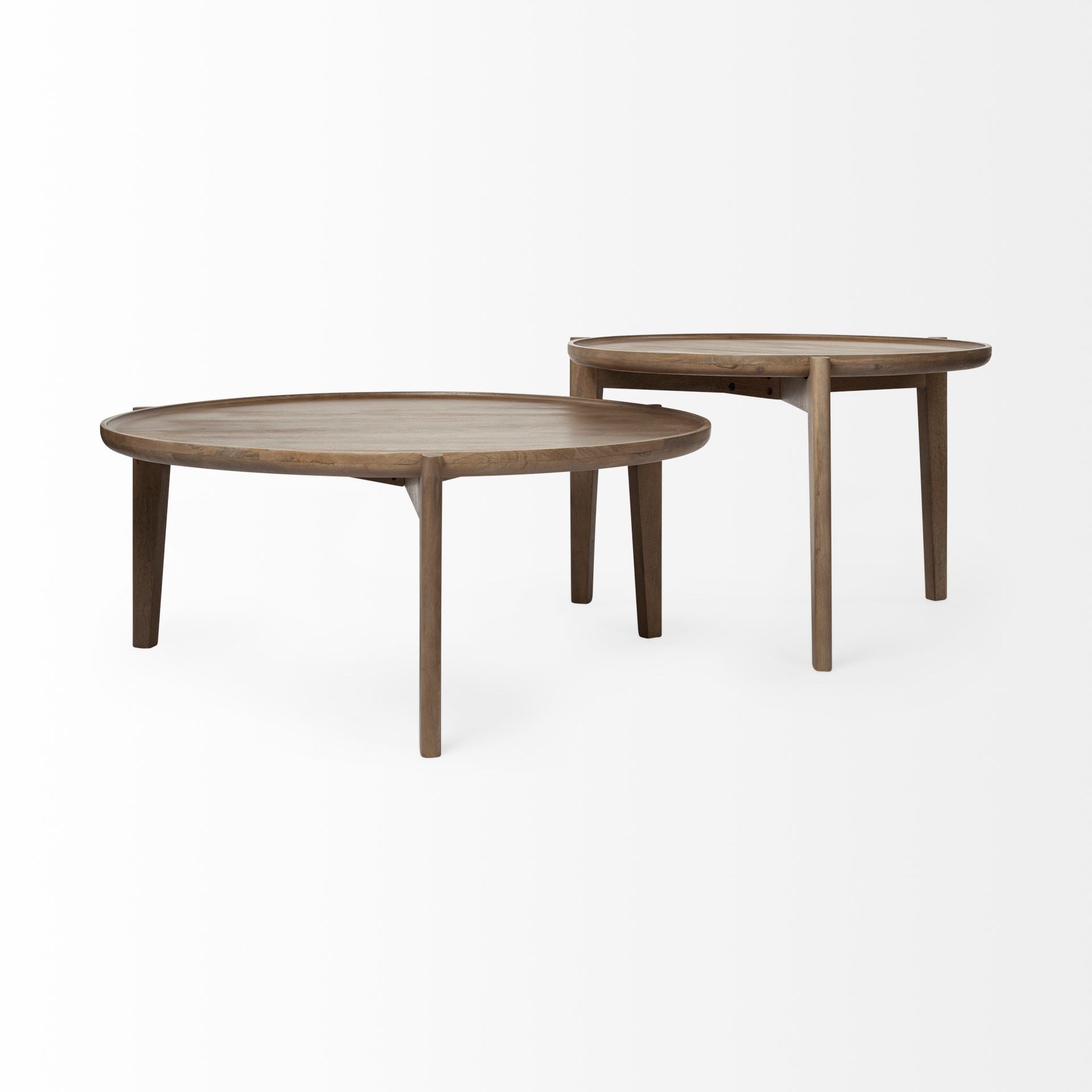 Set of 2 Brown Solid Wood Round Nested Coffee Tables image 6