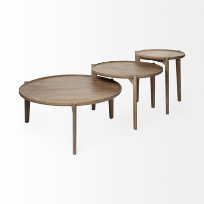 Set of 2 Brown Solid Wood Round Nested Coffee Tables image 4