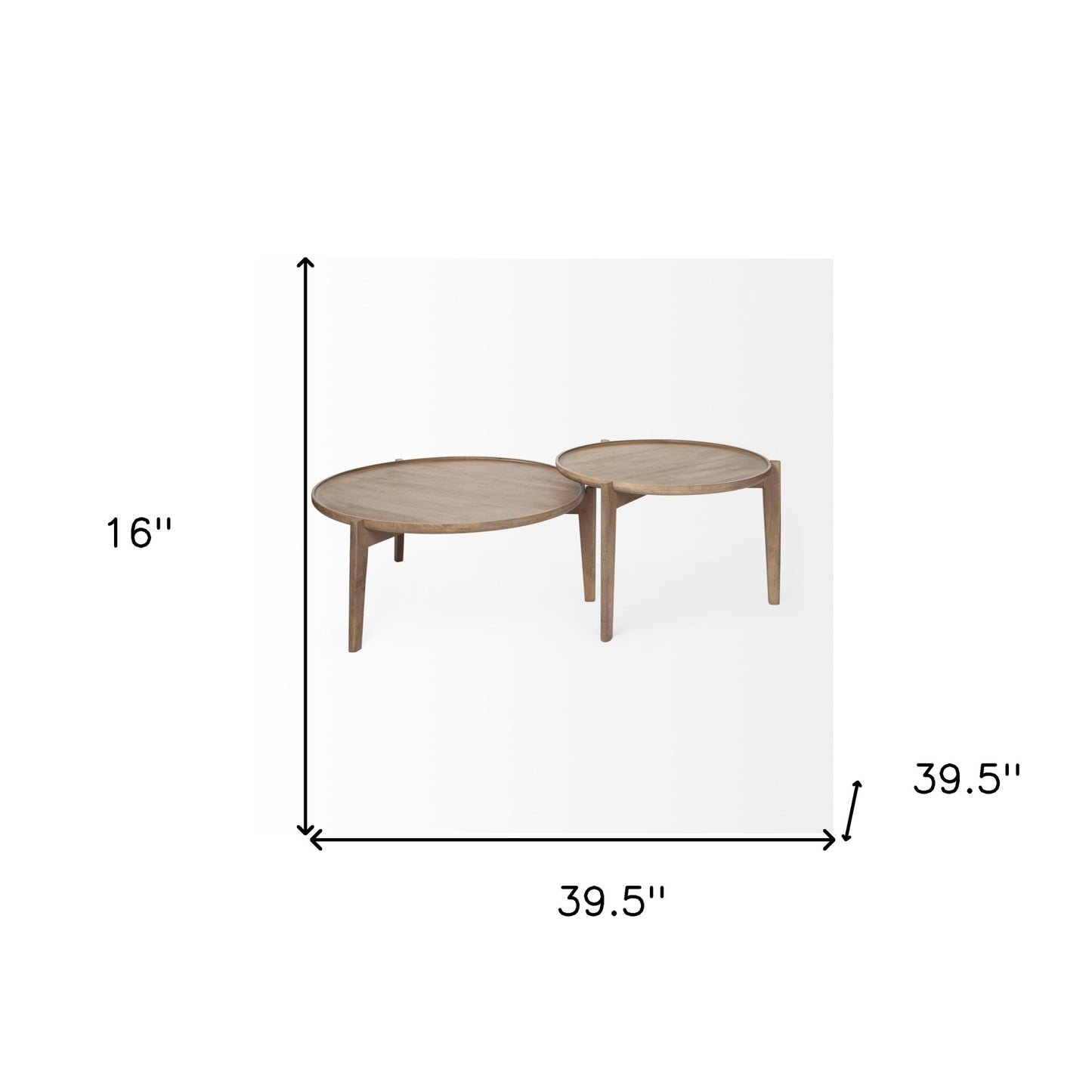 Set of 2 Brown Solid Wood Round Nested Coffee Tables image 9