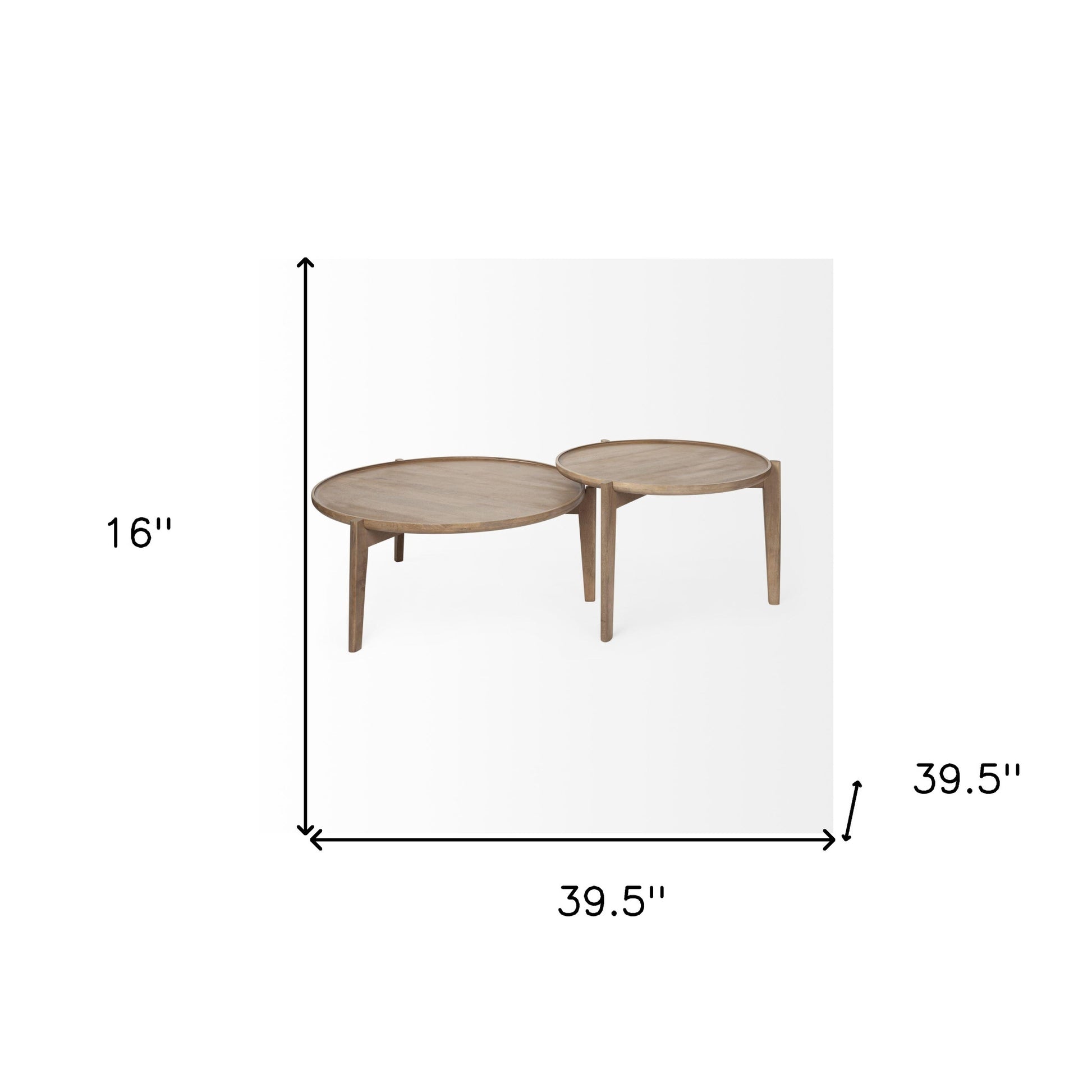 Set of 2 Brown Solid Wood Round Nested Coffee Tables image 9