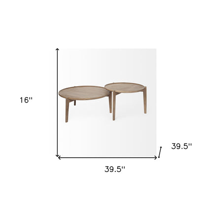 Set of 2 Brown Solid Wood Round Nested Coffee Tables image 9