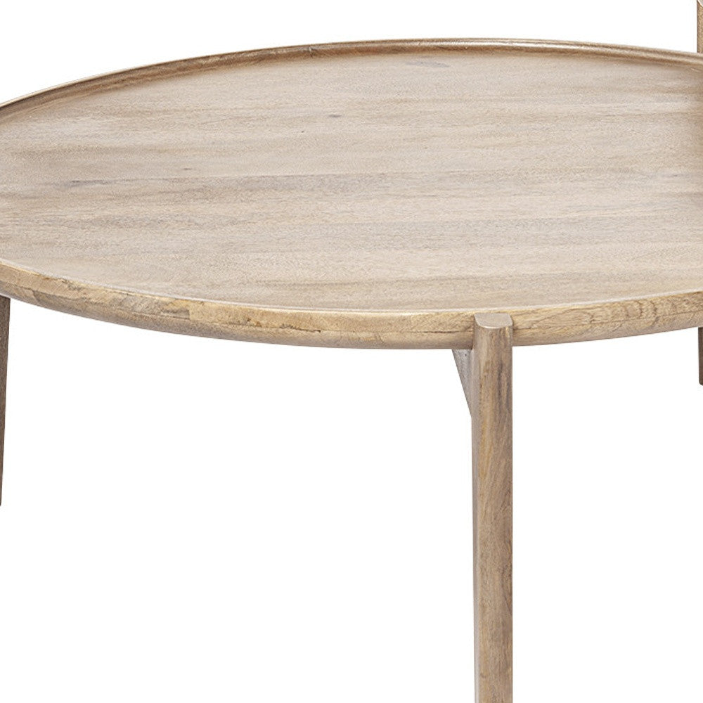 Set of 2 Brown Solid Wood Round Nested Coffee Tables image 7