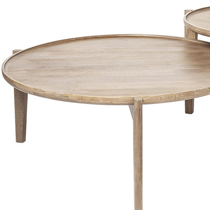 Set of 2 Brown Solid Wood Round Nested Coffee Tables image 8
