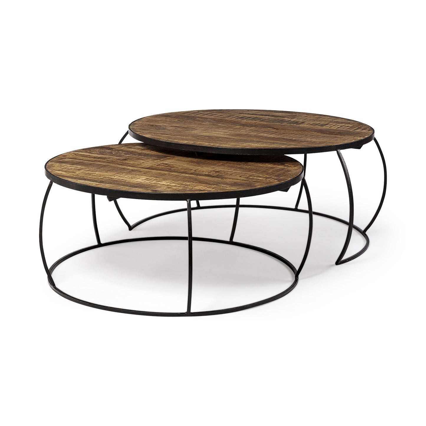 Brown & Black Wood & Metal Round Nested Coffee Tables image 3